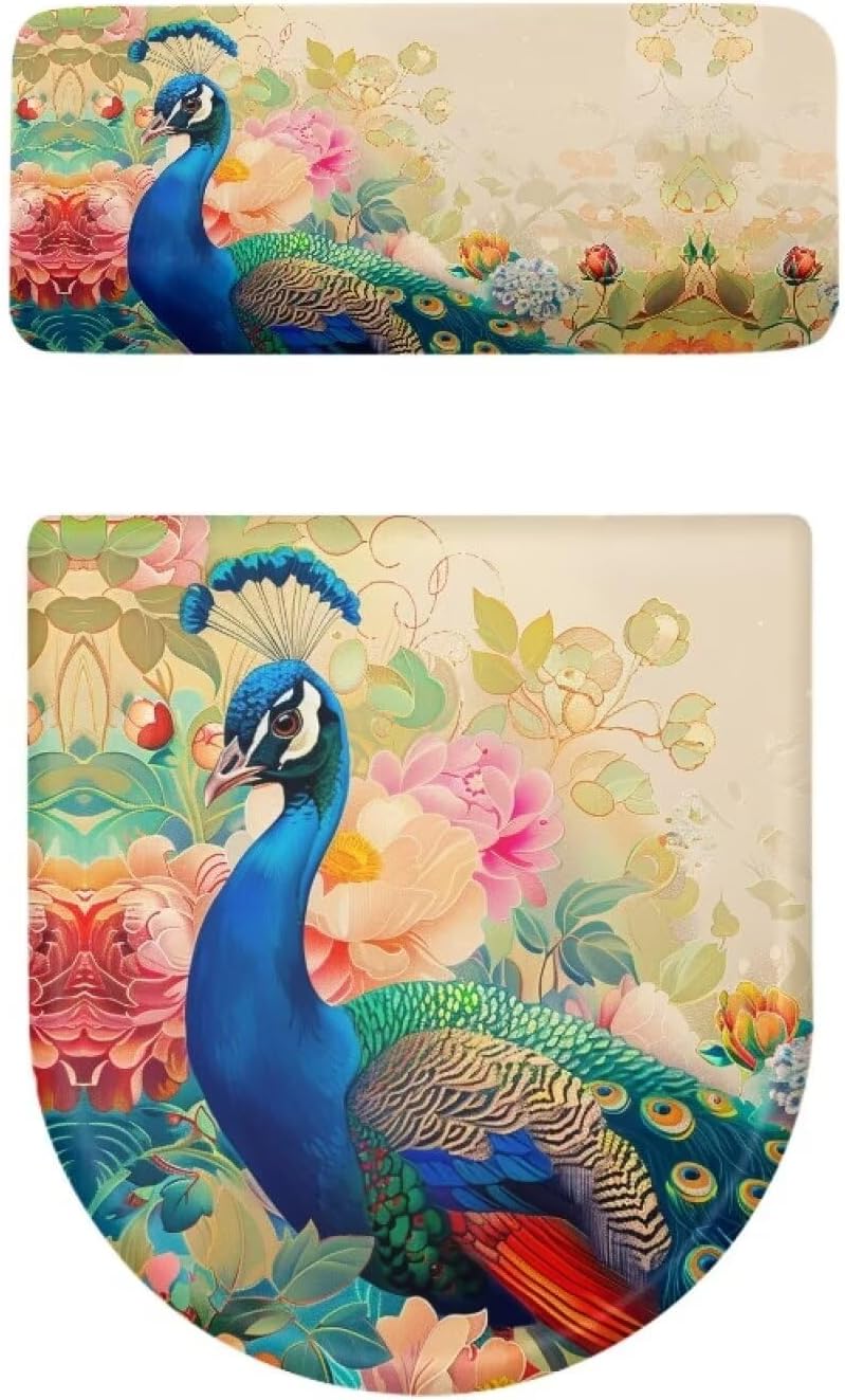 Flashideas Peacock Toilet Lid Covers and Tank Cover Set 2Pcs Toilet Seat Cover and Tank Lid Covers Toilet Lid Cover Set for Bathroom Decor Machine Washable - Image 5